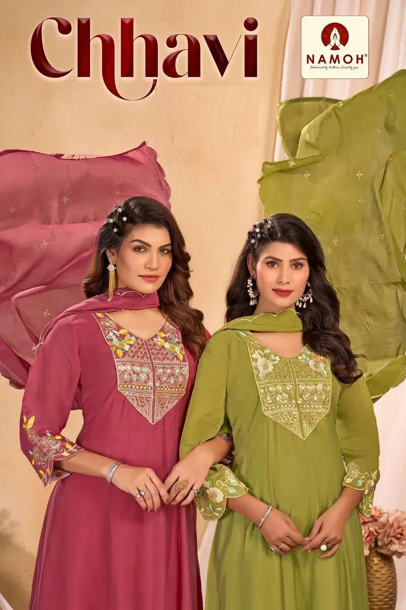 Namoh Chhavi Mal Chanderi Anarkali Style Kurti Pant And Dupatta