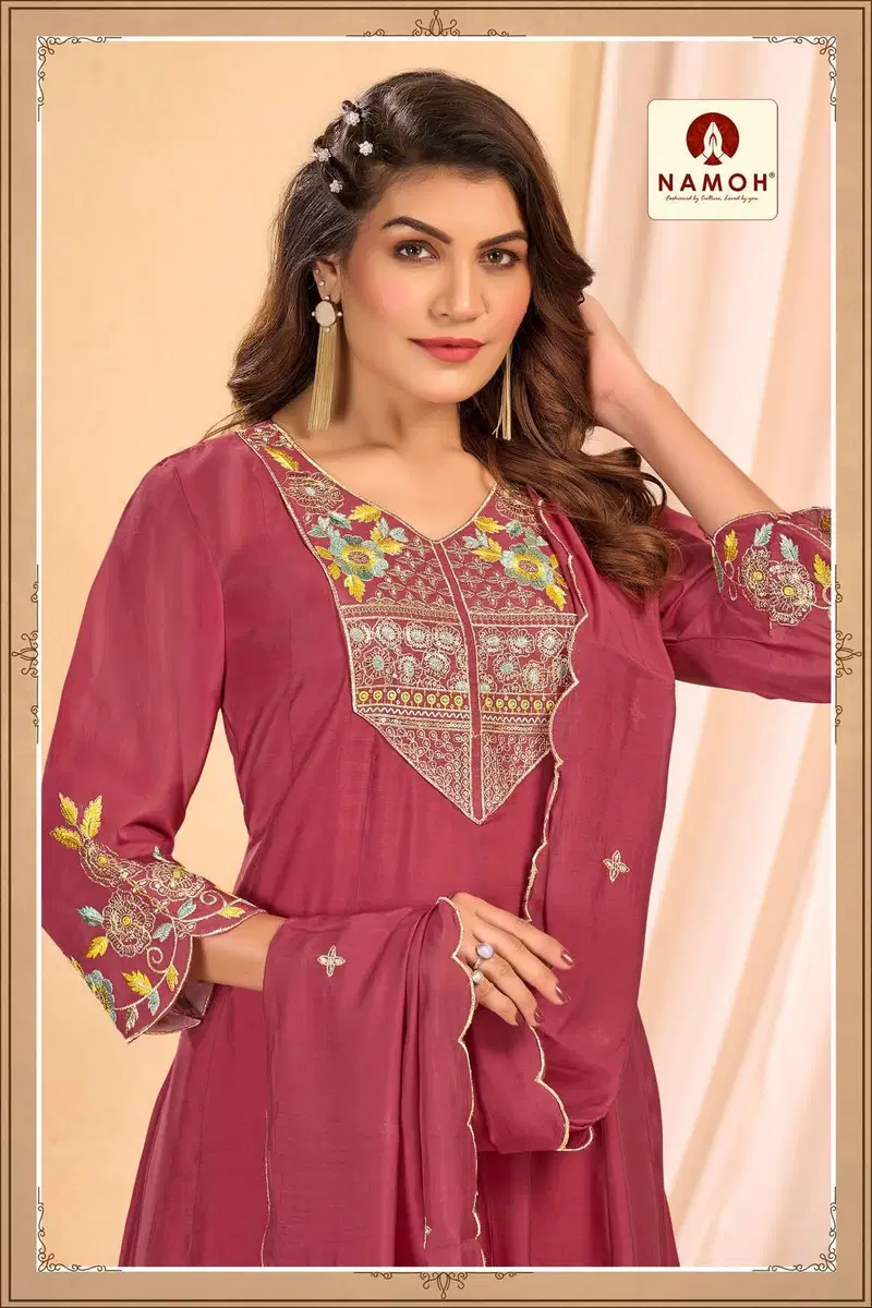 Namoh Chhavi Mal Chanderi Anarkali Style Kurti Pant And Dupatta