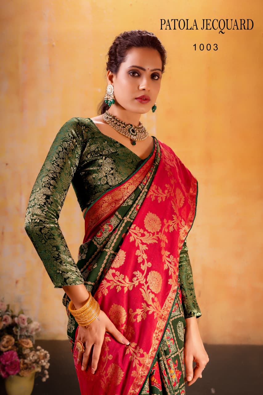 GF Patola Jacquard Border Muslin Saree Collection