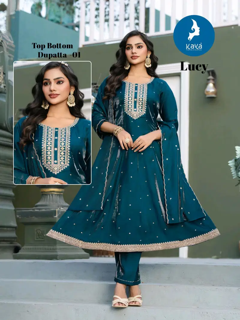 Kaya Lucy Roman Glass Fancy Work Kurti Pant And Dupatta