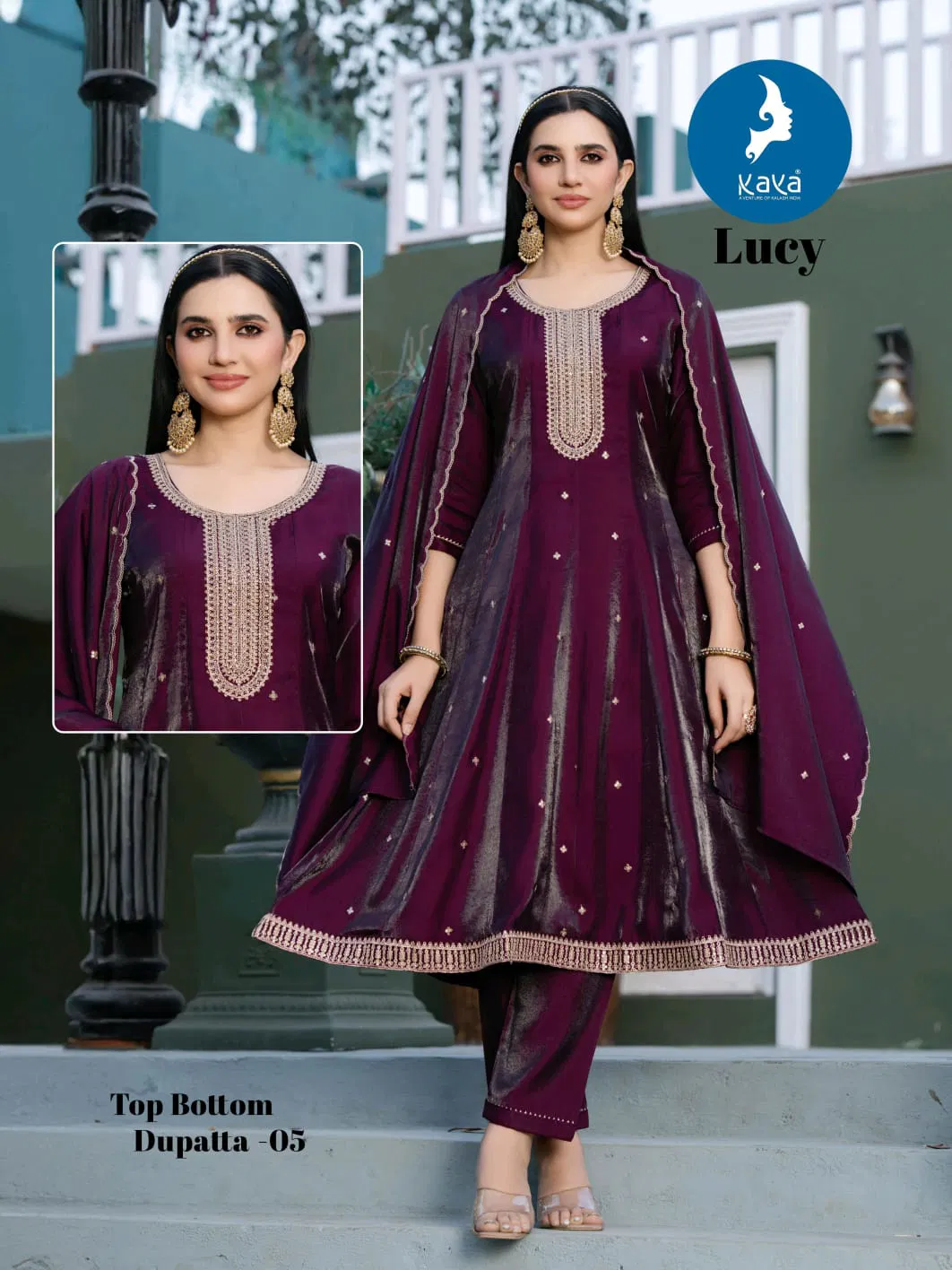 Kaya Lucy Roman Glass Fancy Work Kurti Pant And Dupatta