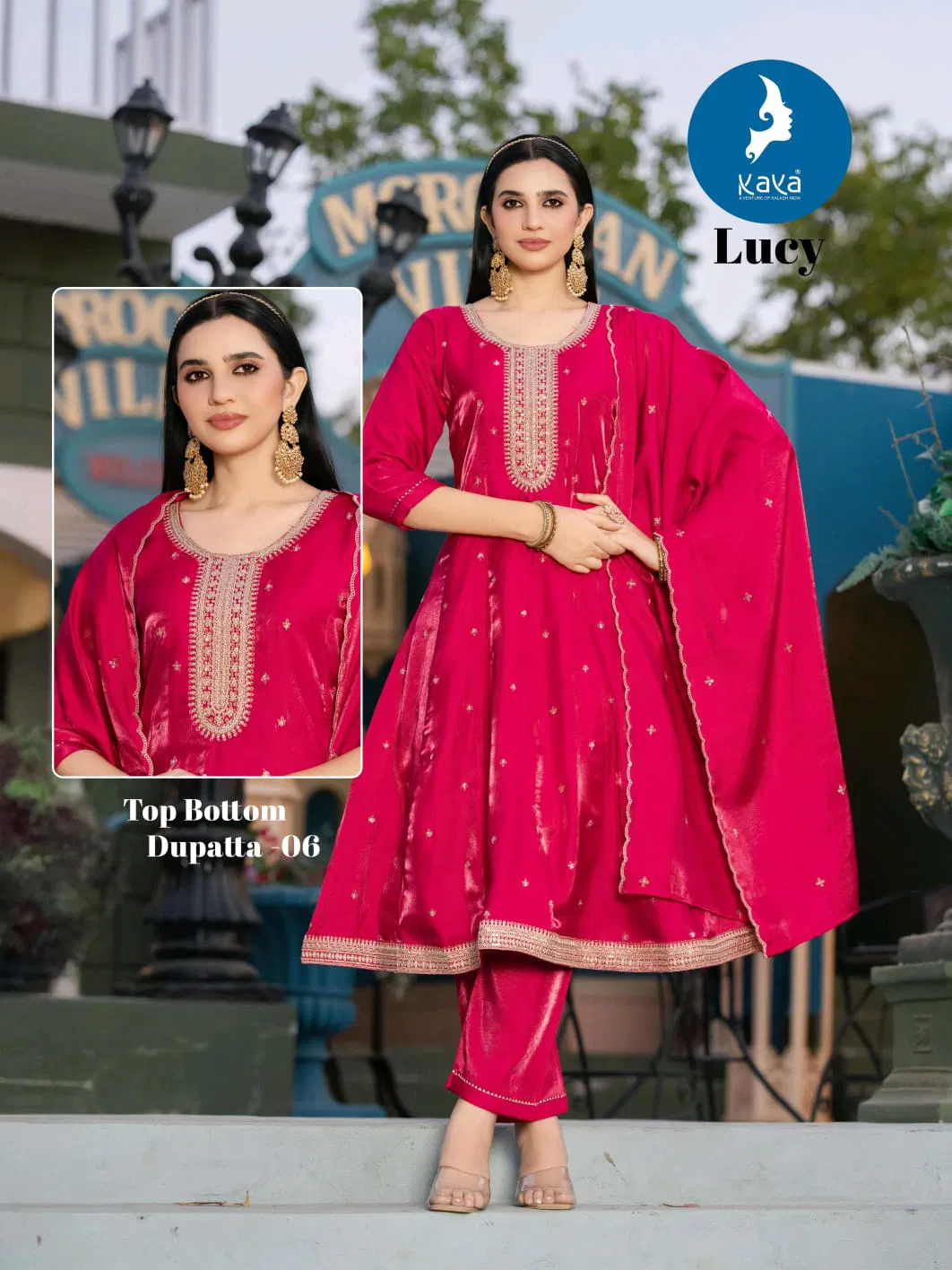 Kaya Lucy Roman Glass Fancy Work Kurti Pant And Dupatta