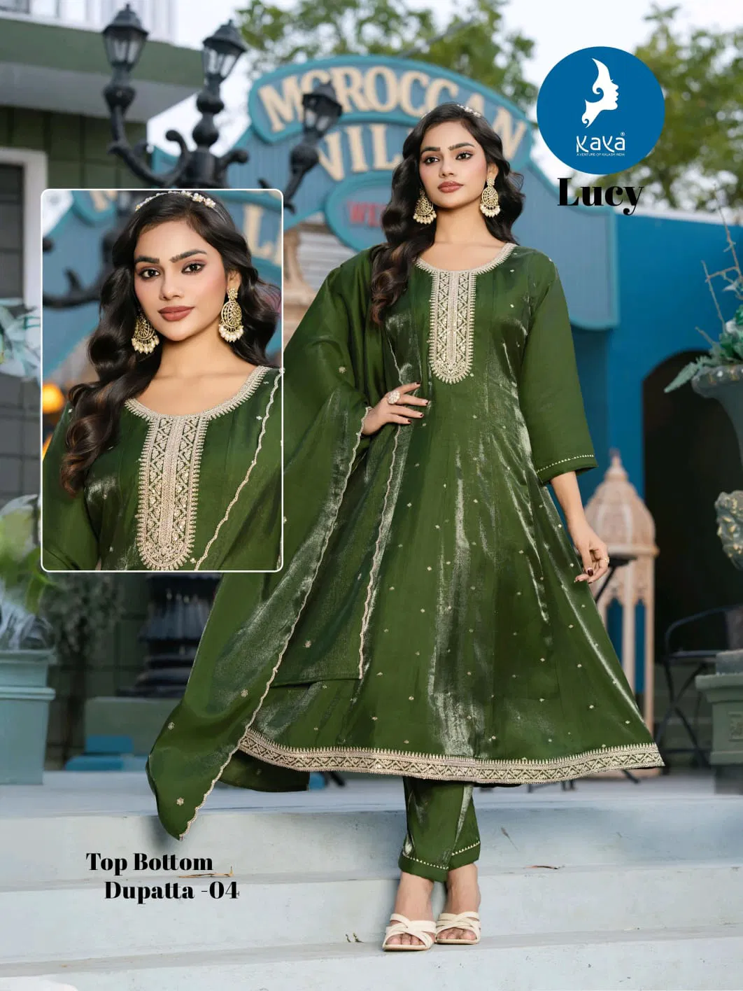 Kaya Lucy Roman Glass Fancy Work Kurti Pant And Dupatta