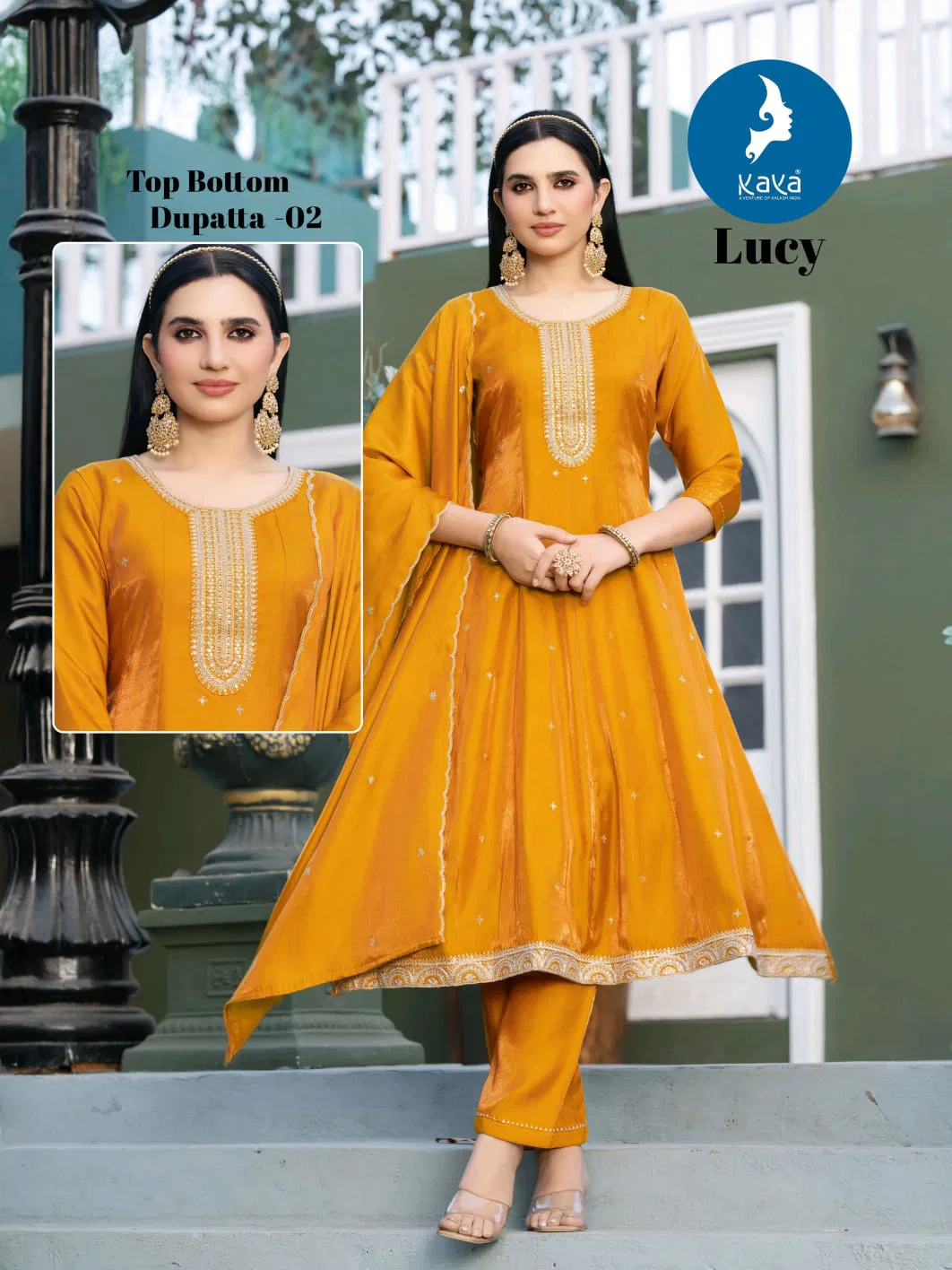 Kaya Lucy Roman Glass Fancy Work Kurti Pant And Dupatta