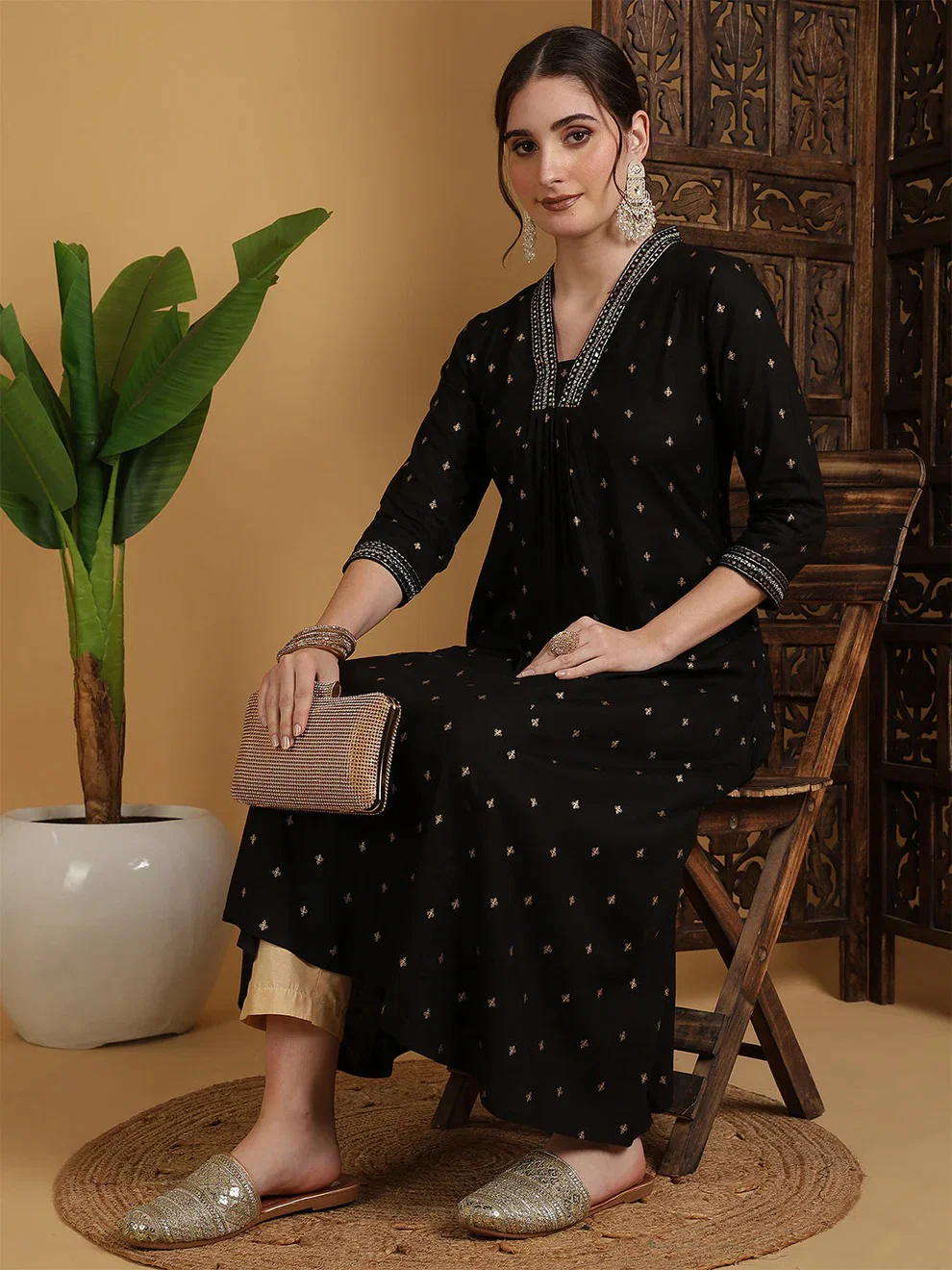 Lekha Trend Black Rayon Solid Semi Flared Kurti Collection 