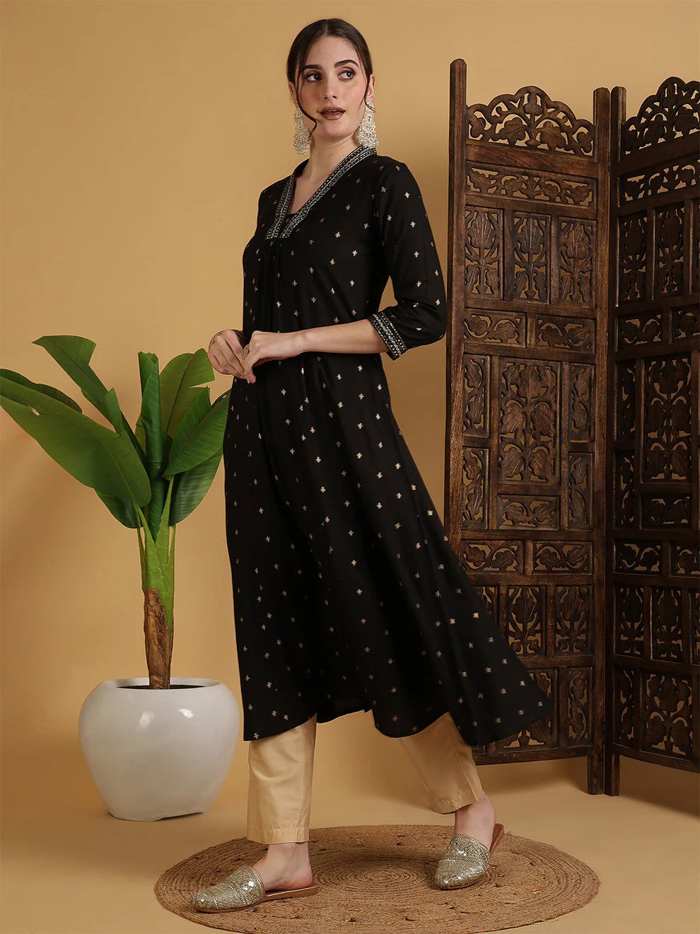 Lekha Trend Black Rayon Solid Semi Flared Kurti Collection 
