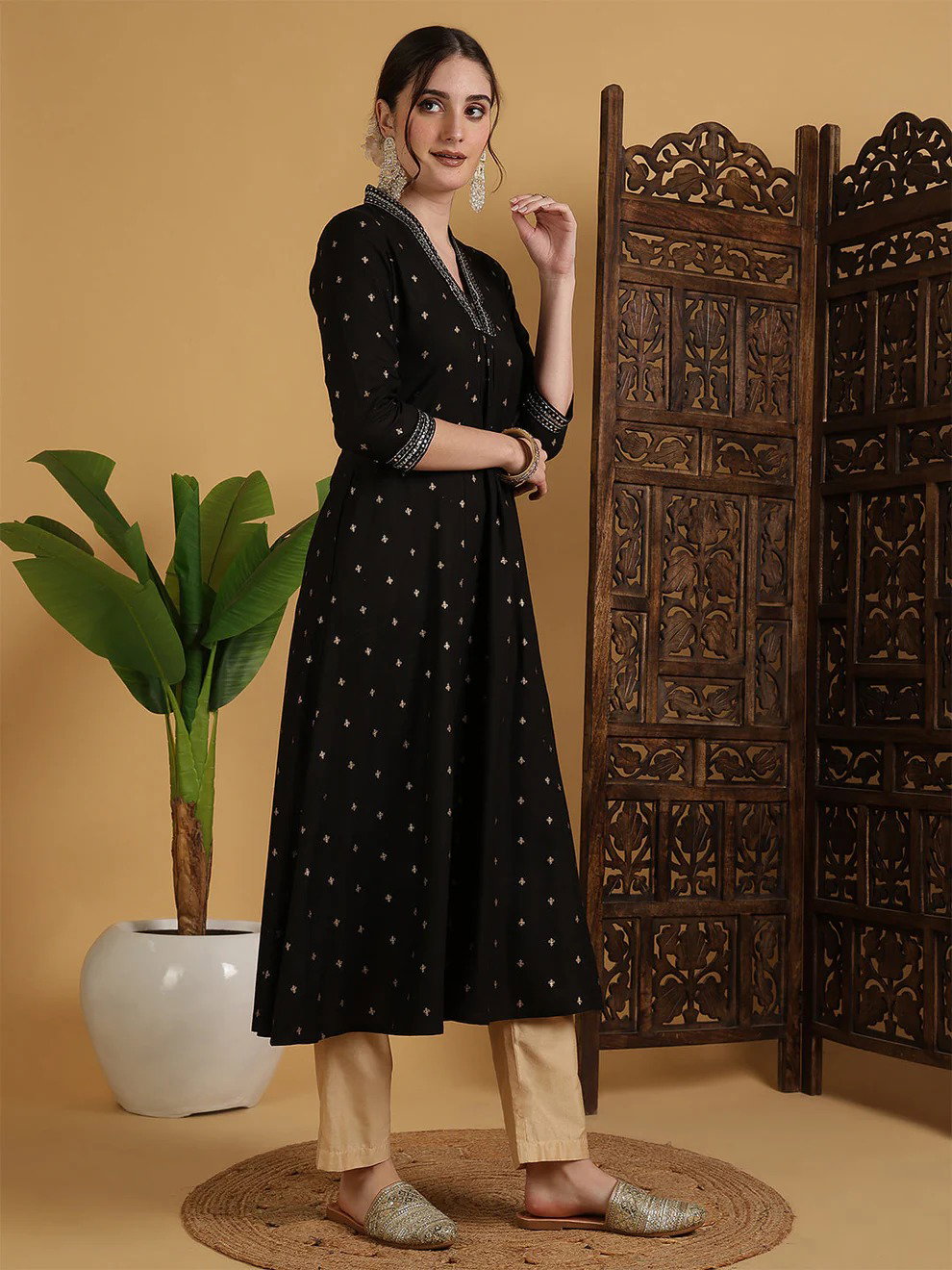 Lekha Trend Black Rayon Solid Semi Flared Kurti Collection 