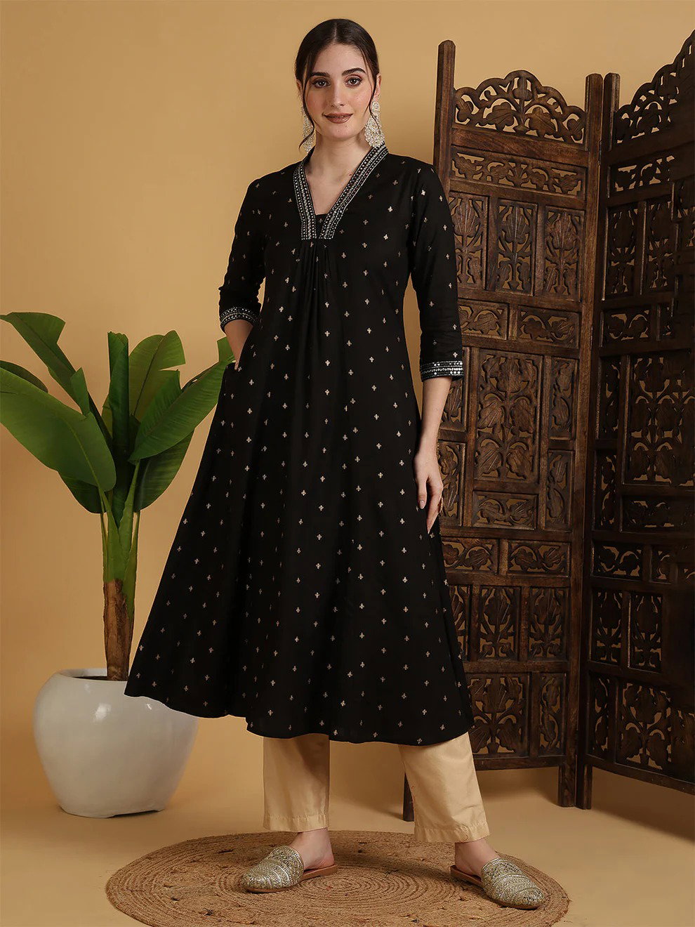 Lekha Trend Black Rayon Solid Semi Flared Kurti Collection 
