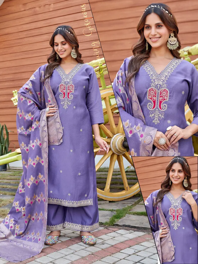 Naisha K 628 Vertican With Work Kurti Pant And Dupatta Collection