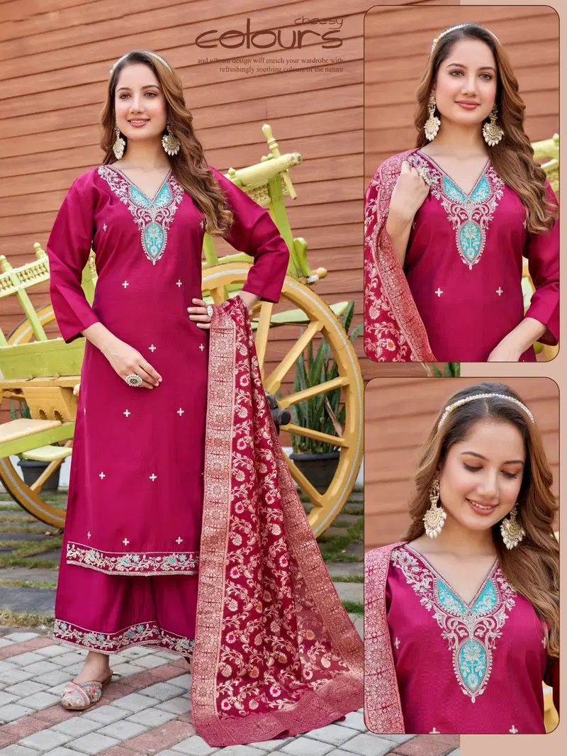 Naisha K 628 Vertican With Work Kurti Pant And Dupatta Collection
