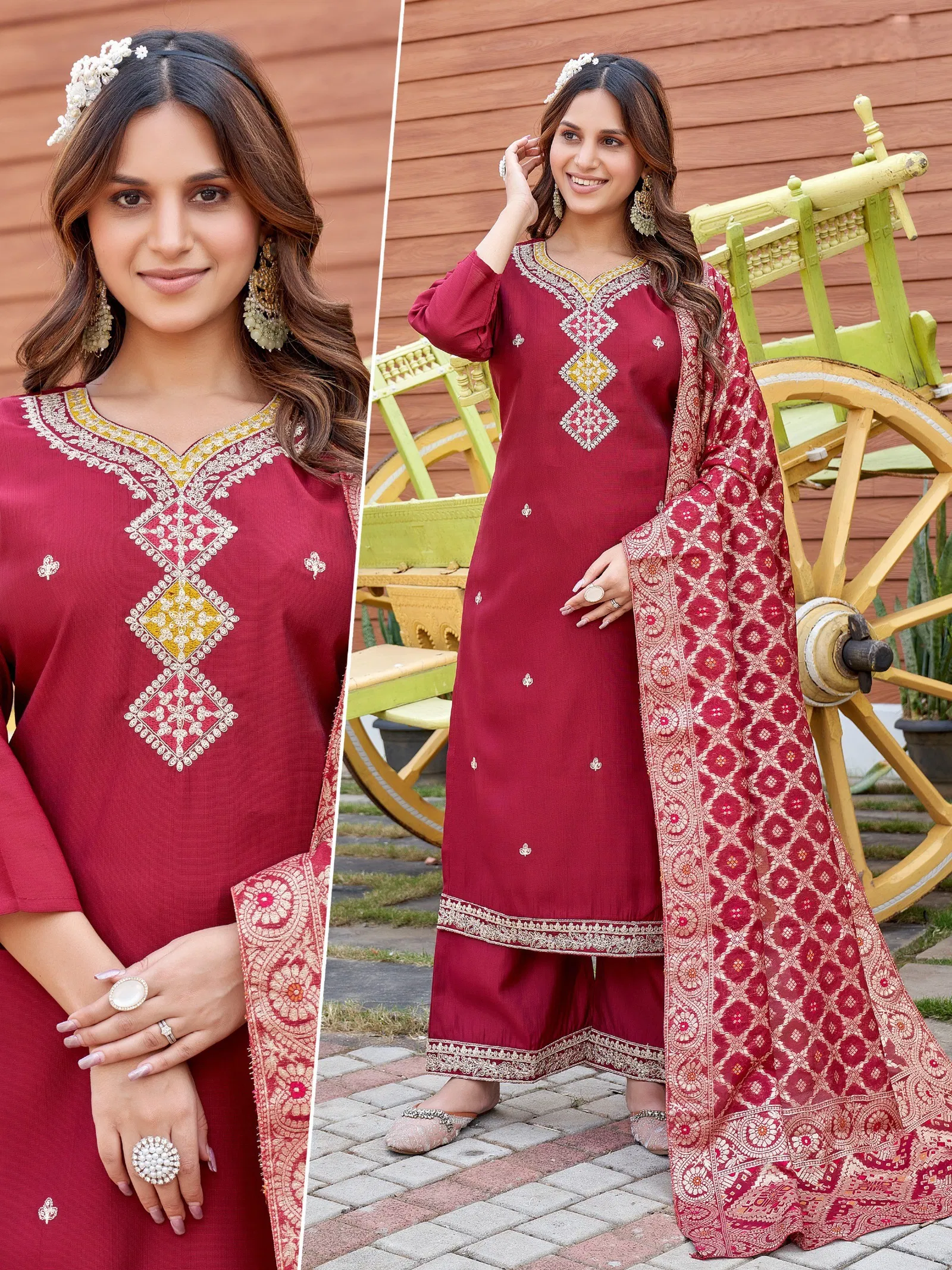 Naisha K 628 Vertican With Work Kurti Pant And Dupatta Collection