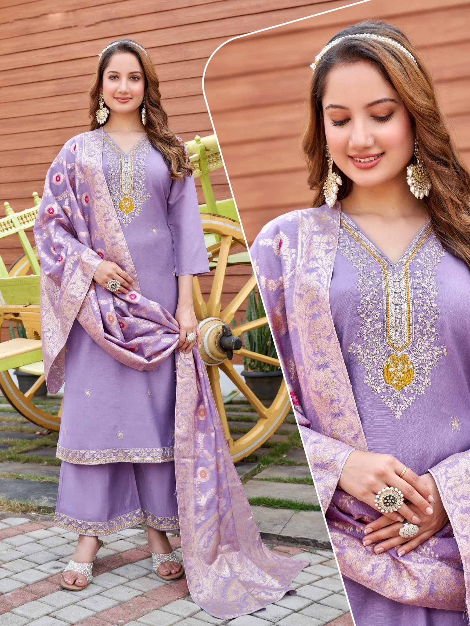Naisha K 628 Vertican With Work Kurti Pant And Dupatta Collection