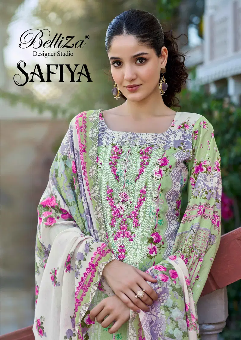 Belliza Safiya Cotton Digital Print With Embroidery Dress Material