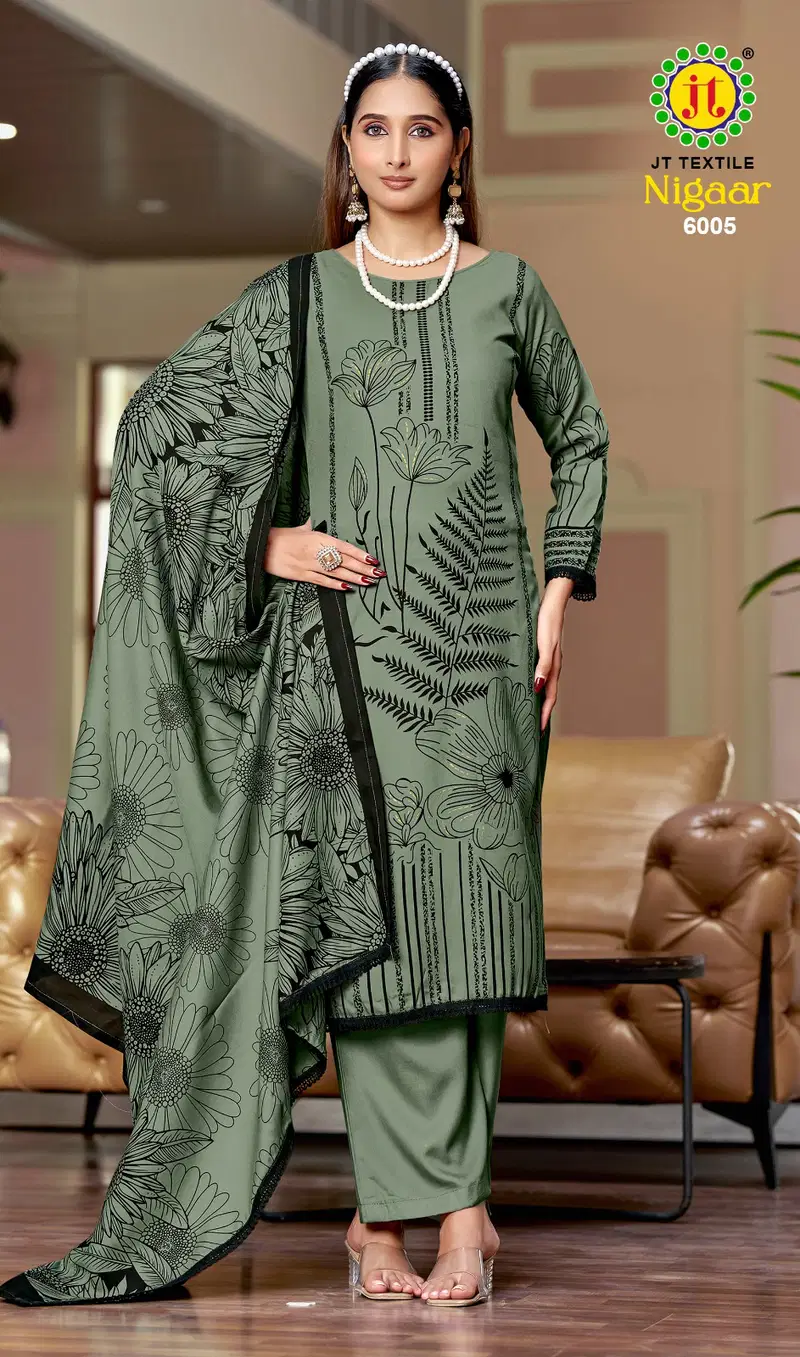 Jt Nigaar Vol 6 Rayon With Printed Dress Material Collection