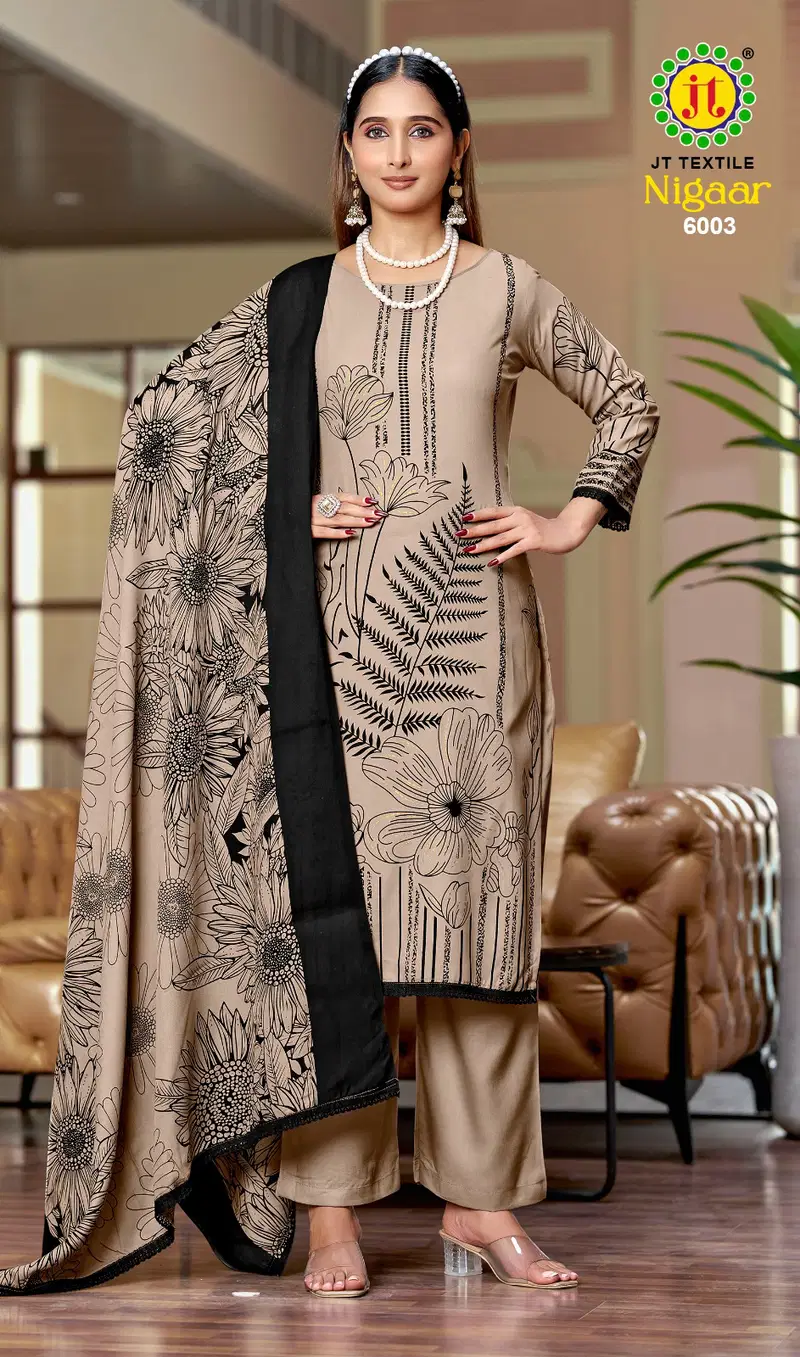 Jt Nigaar Vol 6 Rayon With Printed Dress Material Collection