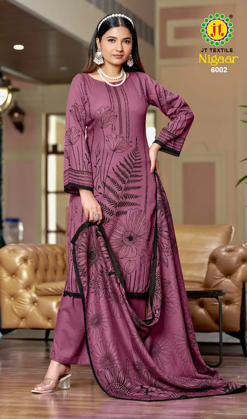 Jt Nigaar Vol 6 Rayon With Printed Dress Material Collection