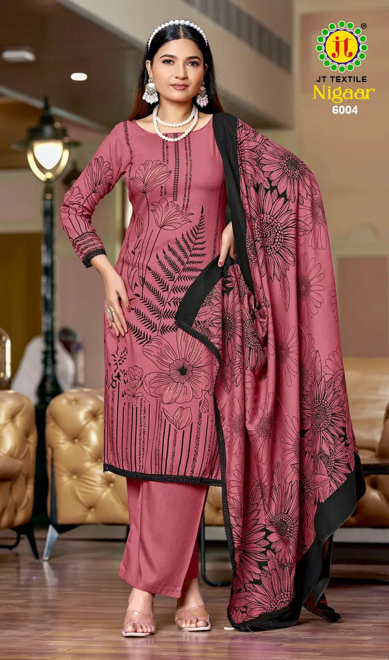 Jt Nigaar Vol 6 Rayon With Printed Dress Material Collection