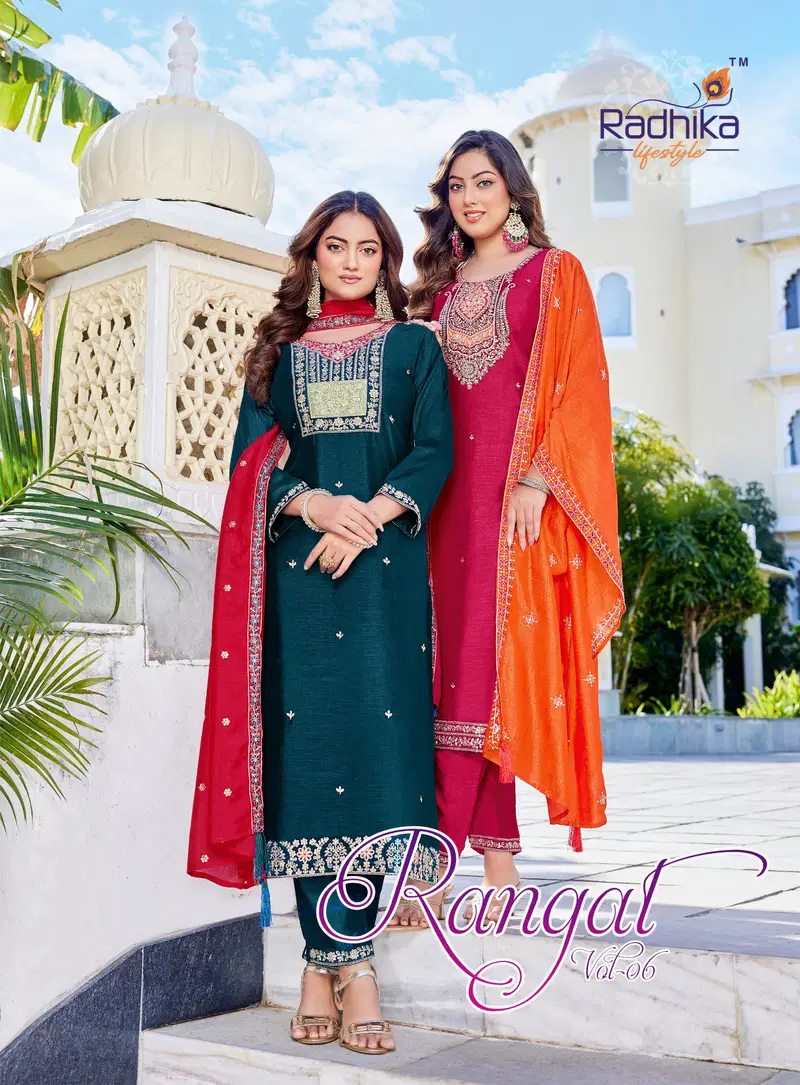 Radhika Rangat Vol 6 Vichitra Silk With Embroidery Top Bottom And Dupatta