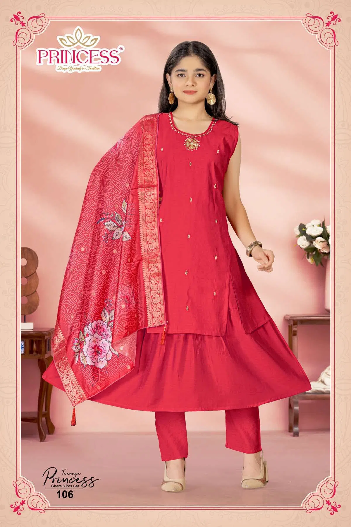 Princess Teenage Roman Silk Hand Work Kurti Set Collection