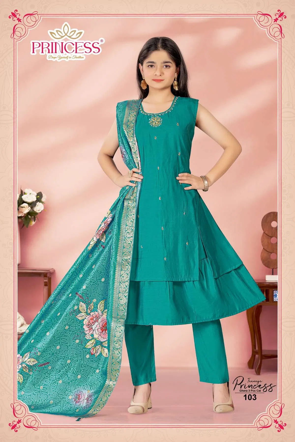 Princess Teenage Roman Silk Hand Work Kurti Set Collection