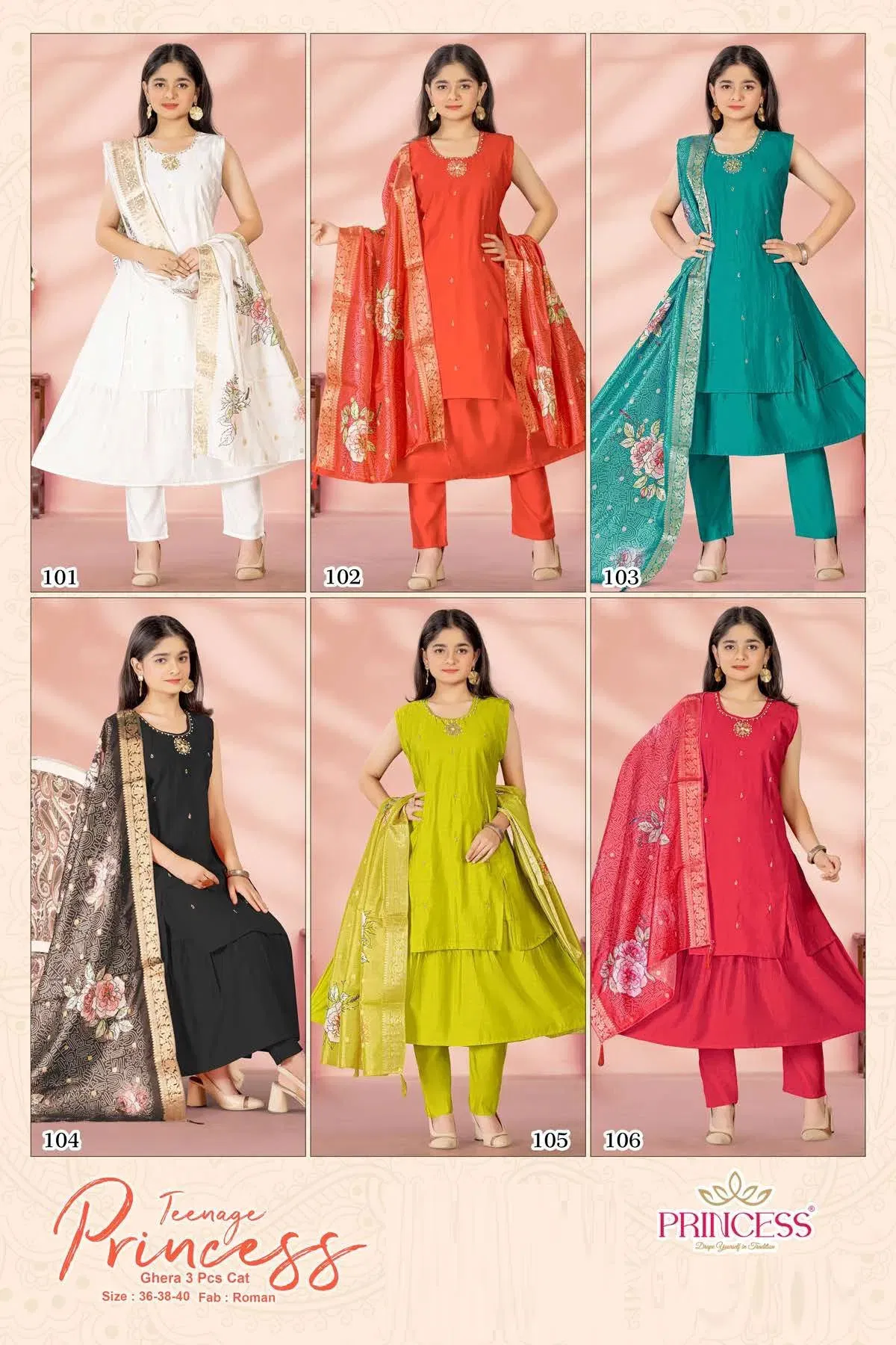 Princess Teenage Roman Silk Hand Work Kurti Set Collection