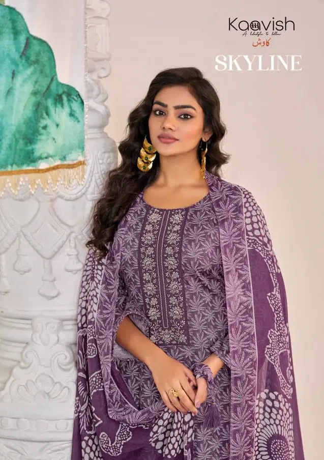 Kaavish Skyline Jam Cotton Digital Print With Work Dress Material