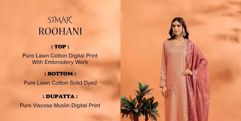 Glossy Simar Roohani Lawn Cotton Digital Print With Work Salwar Kameez