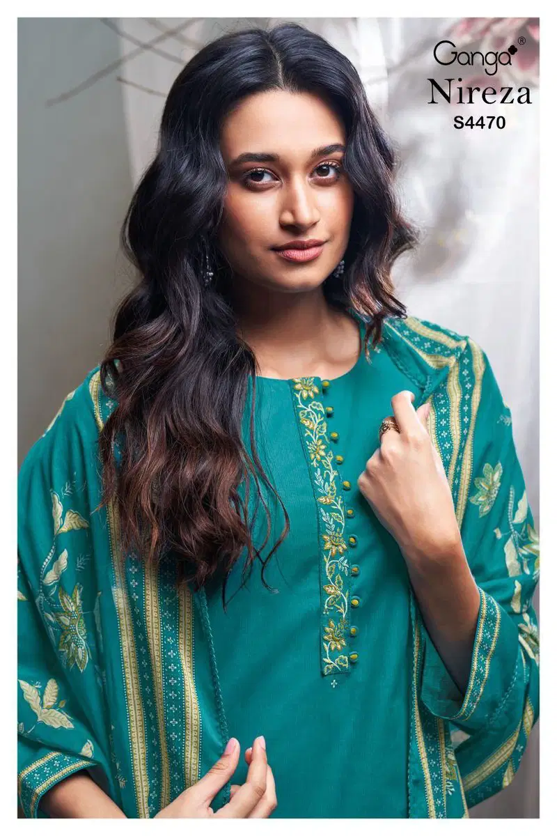 Ganga Nireza 4470 Cotton Printed Embroidery Work Dress Material