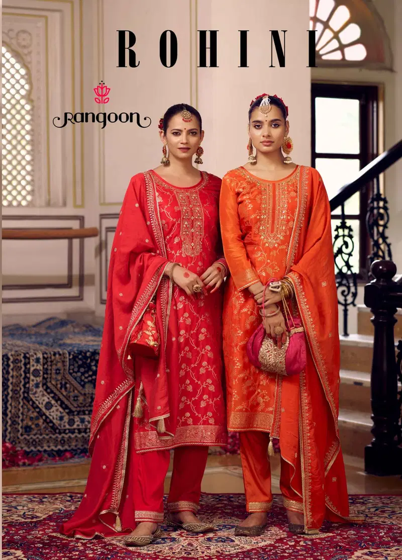 Rangoon Rohini Russian Jacquard With Handwork Kurti Pant And Dupatta