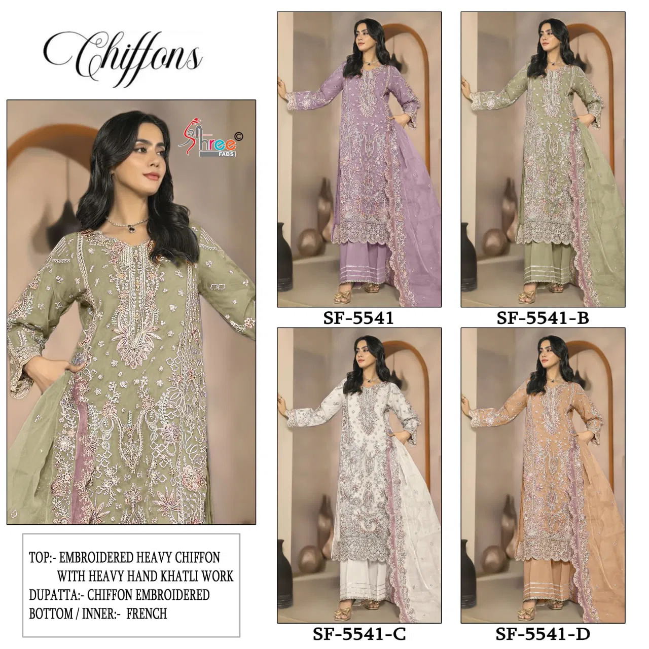 Shree Sf 5541 A To D Chiffon With Embroidery Pakistani Salwar Kameez