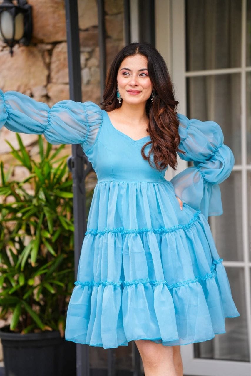 Lekha YC Blue Bell Fox Georgette Mini Dress