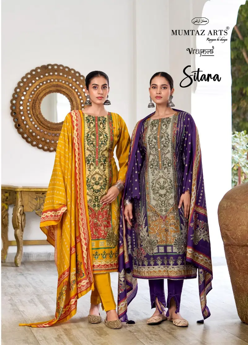 Mumtaz Sitara Viscose Modal Digital And Gold Print Dress Material