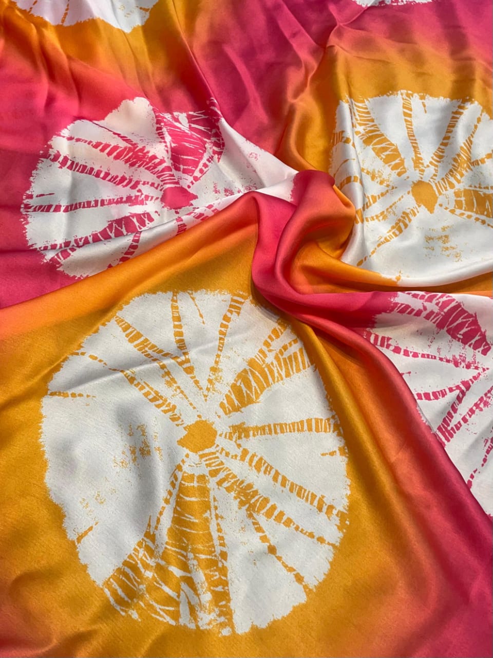 Gf Batik Print Satin Gerorgette Saree Collection
