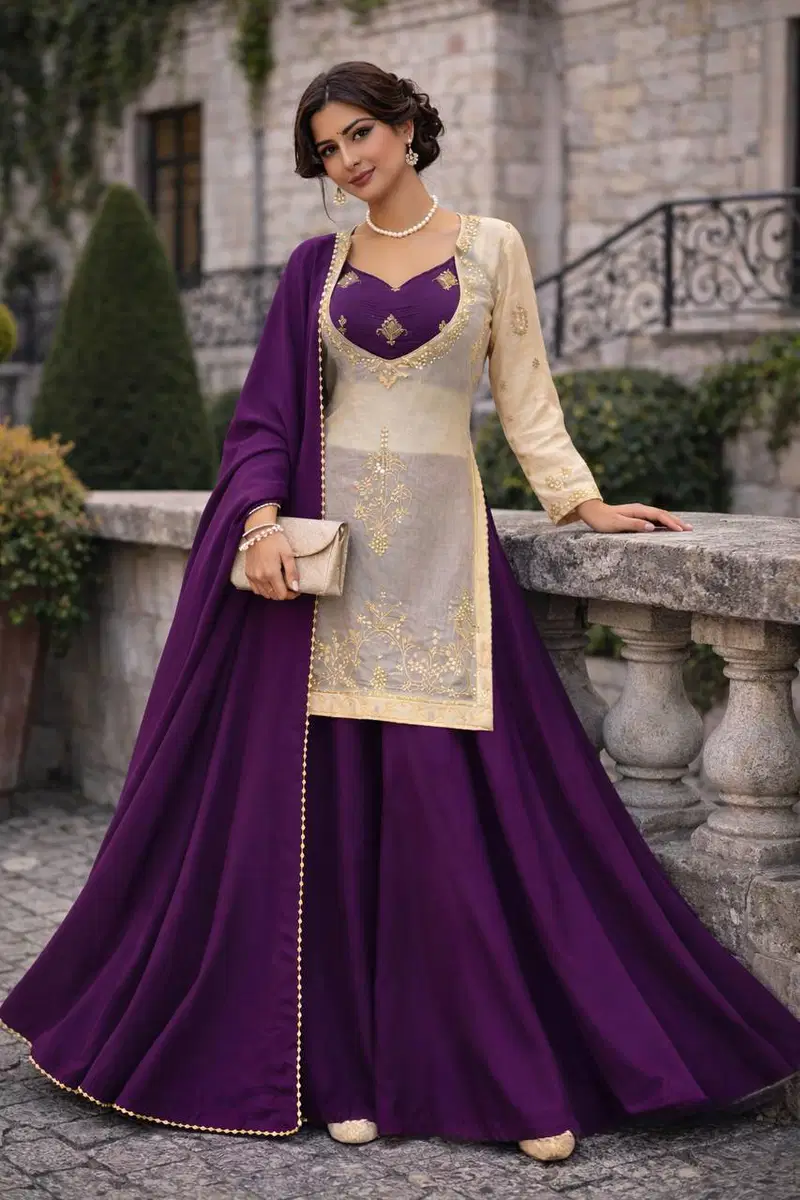 Bt 5019 Heavy Fandy Silk Thread Embroidery Indo Western Collection