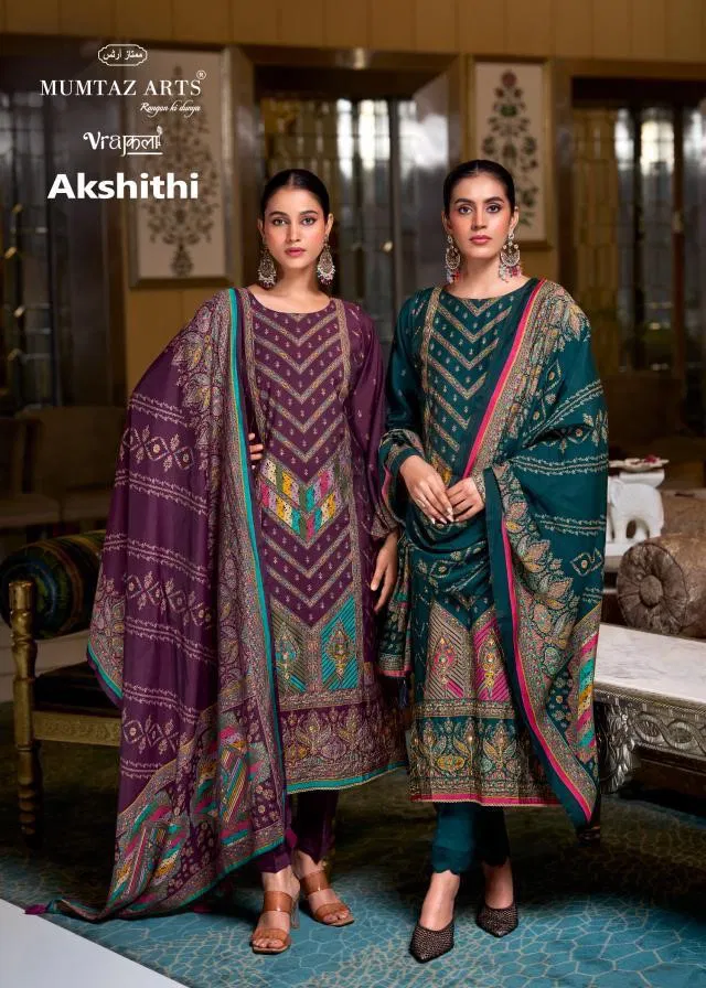 Mumtaz Akshithi Viscose Modal With Printed Handwork Dress Material
