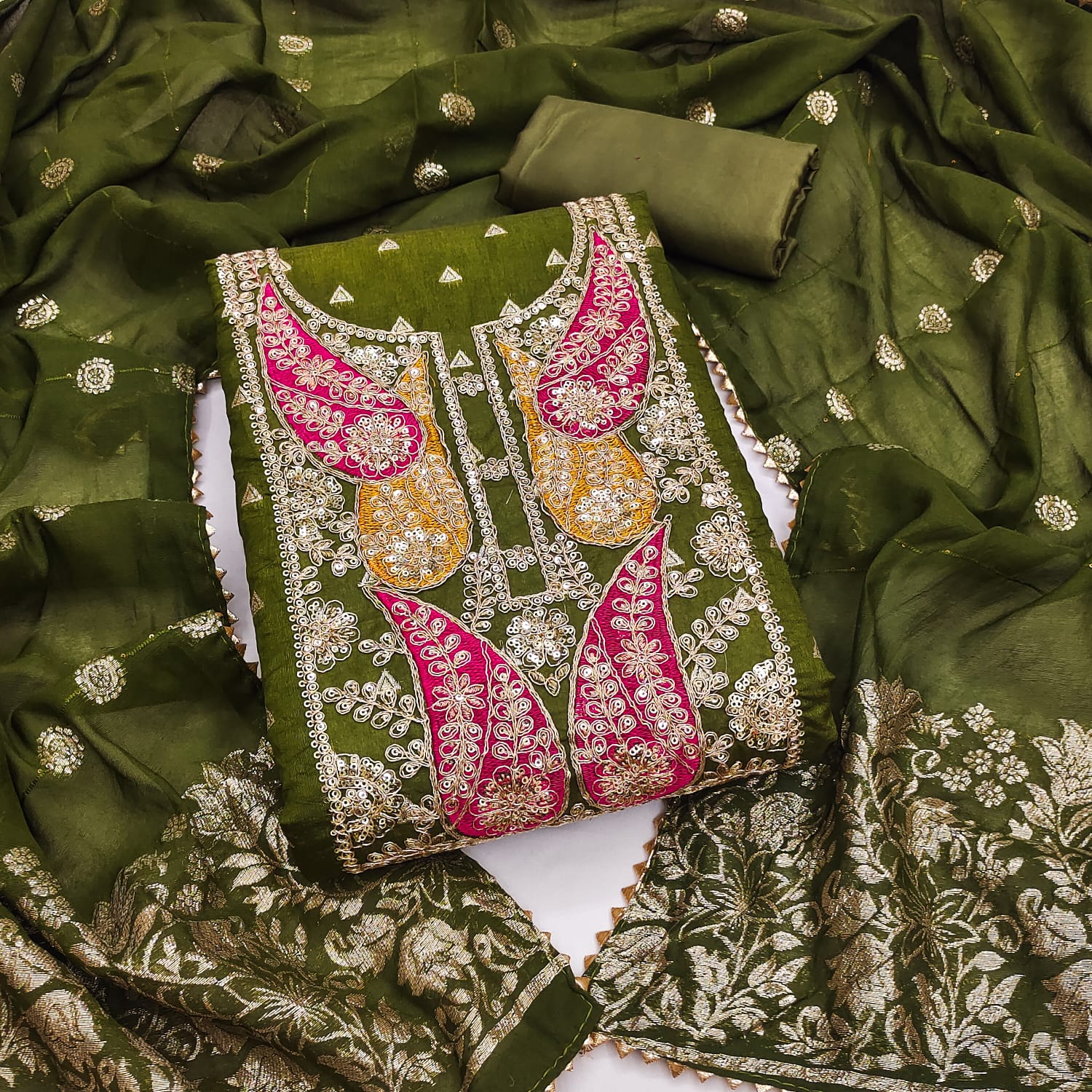 Designer Mastani Banarasi Silk Weaving  Zakard Kodding Gotapatti Work Dress Material Collection 