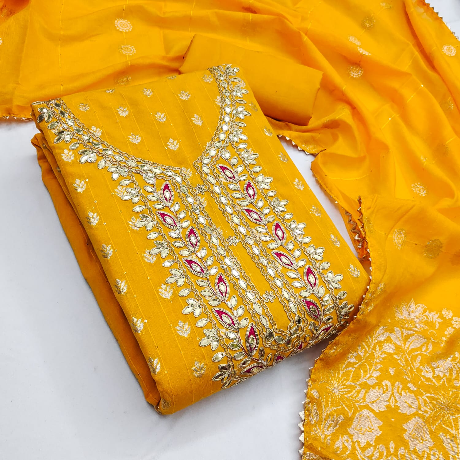 Designer Hifi Banarasi Silk Weaving Zakard Kodding Gotapatti Work Dress Material Collection