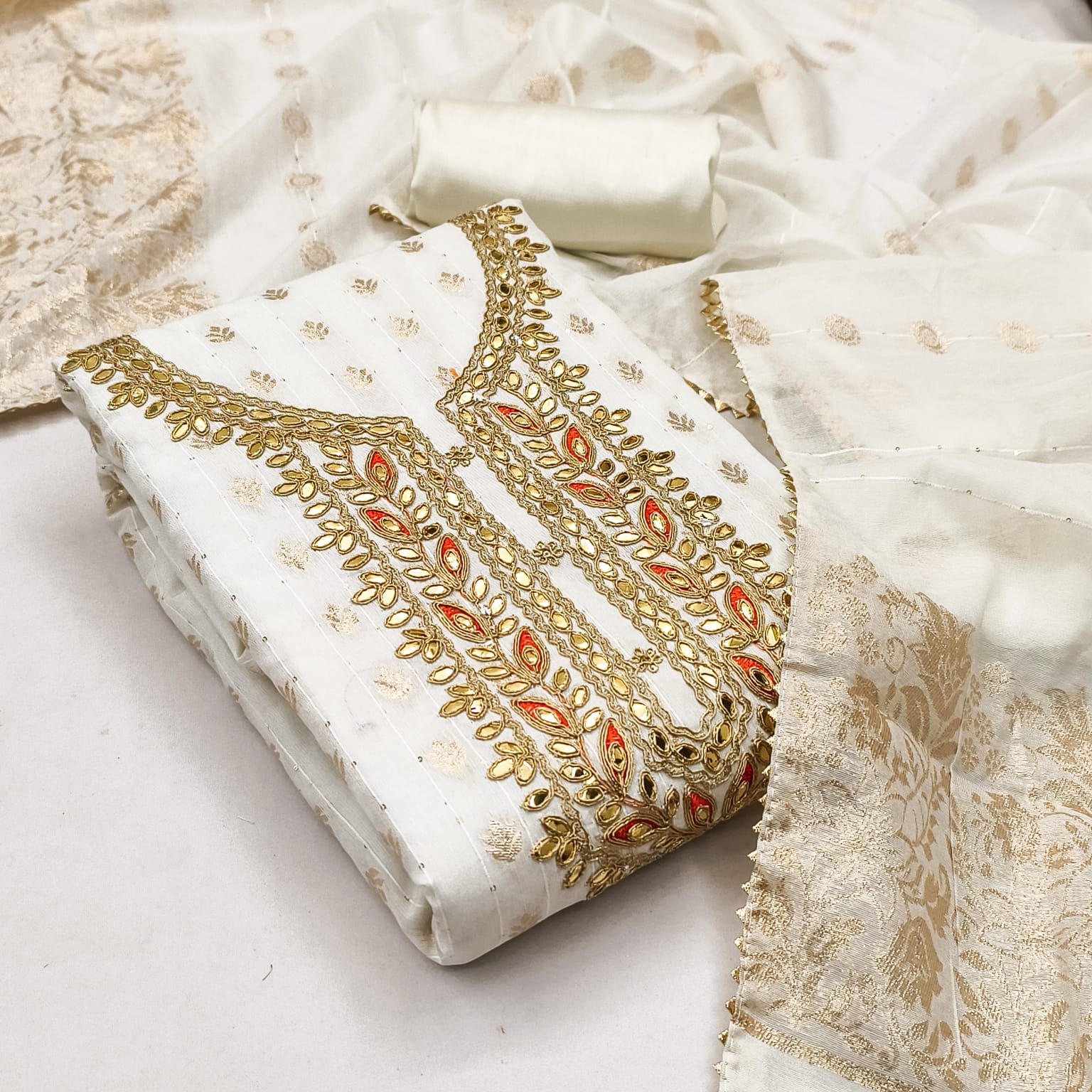 Designer Hifi Banarasi Silk Weaving Zakard Kodding Gotapatti Work Dress Material Collection