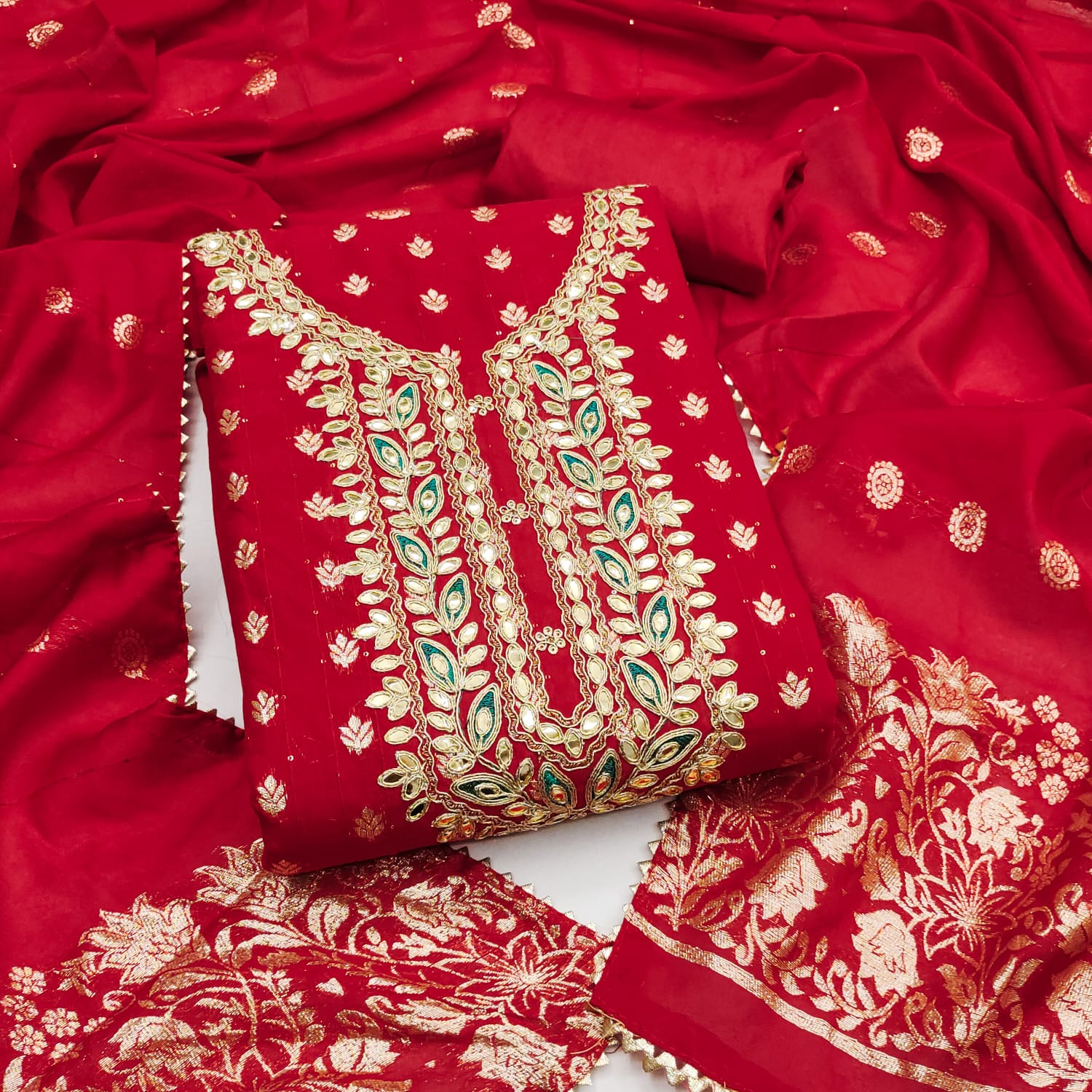 Designer Hifi Banarasi Silk Weaving Zakard Kodding Gotapatti Work Dress Material Collection