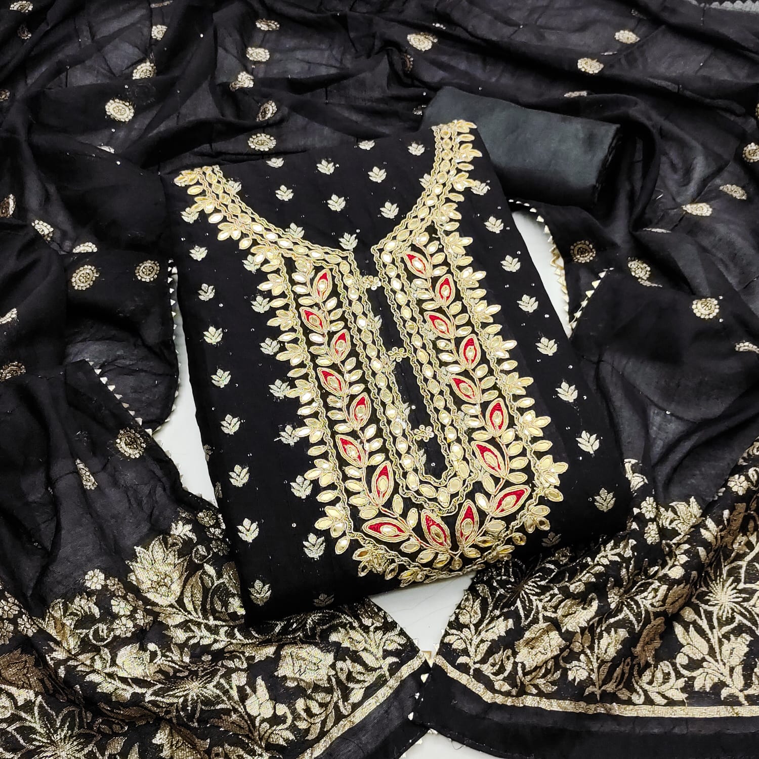 Designer Hifi Banarasi Silk Weaving Zakard Kodding Gotapatti Work Dress Material Collection