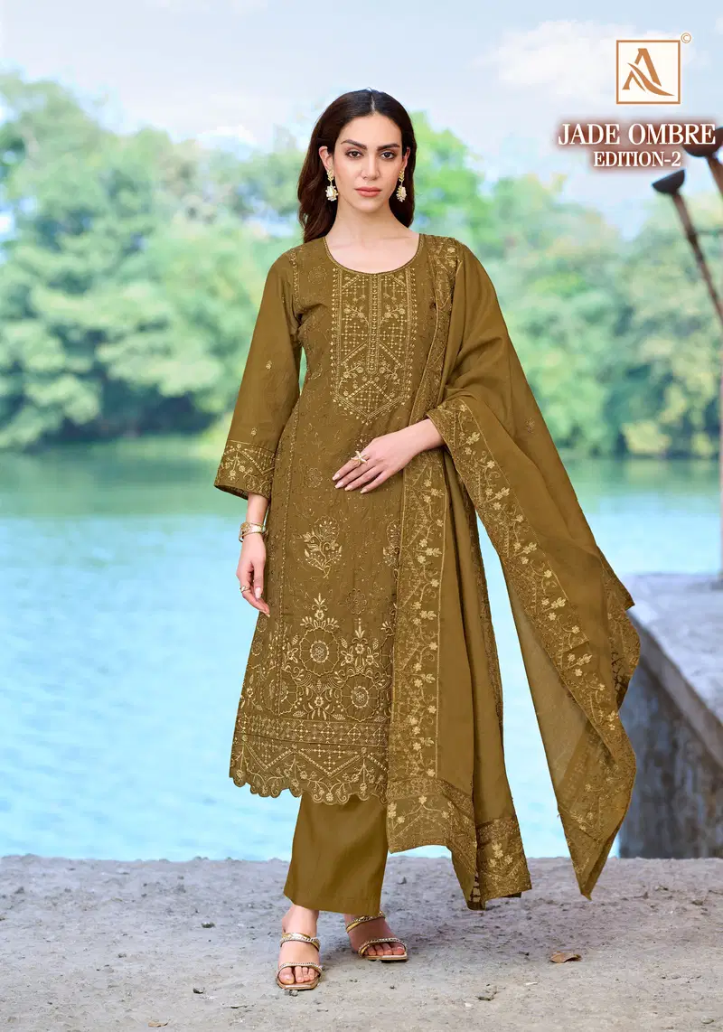 Alok Jade Ombre Edition 2 Cambric Lawn Cotton Embroidery Dress Material
