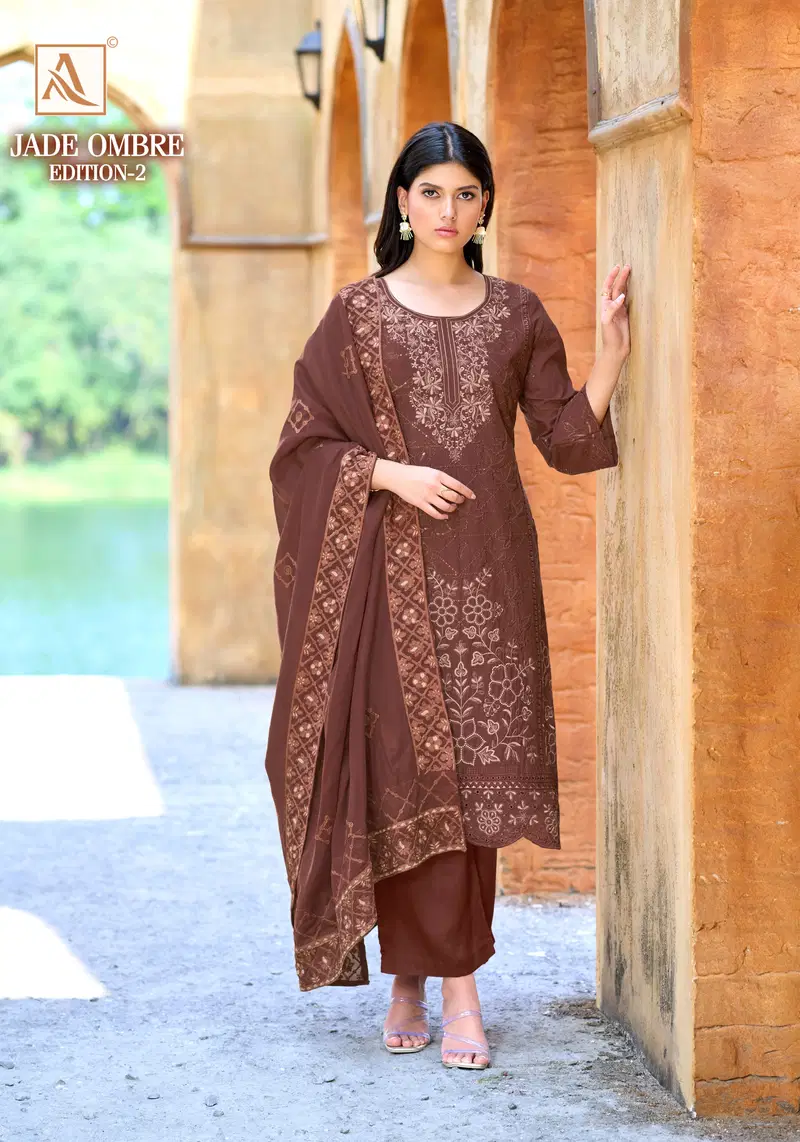 Alok Jade Ombre Edition 2 Cambric Lawn Cotton Embroidery Dress Material