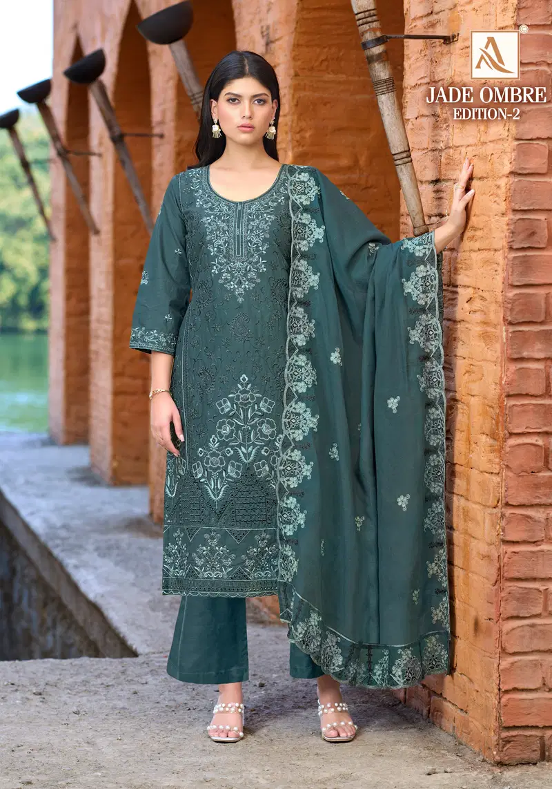Alok Jade Ombre Edition 2 Cambric Lawn Cotton Embroidery Dress Material