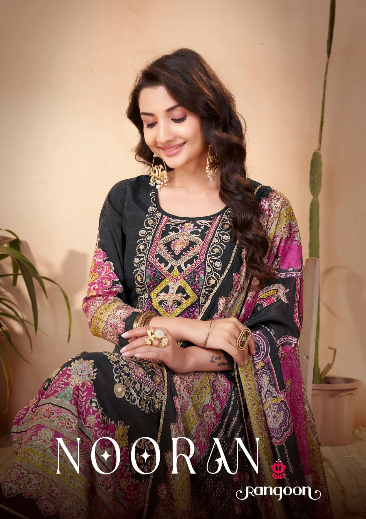Rangoon Nooran Muslin With Digital Print Top Bottom And Dupatta