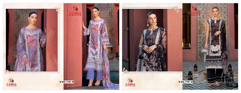 Aasha 1161 A And B Chiffon Dupatta Cotton With Work Pakistani Salwar Kameez