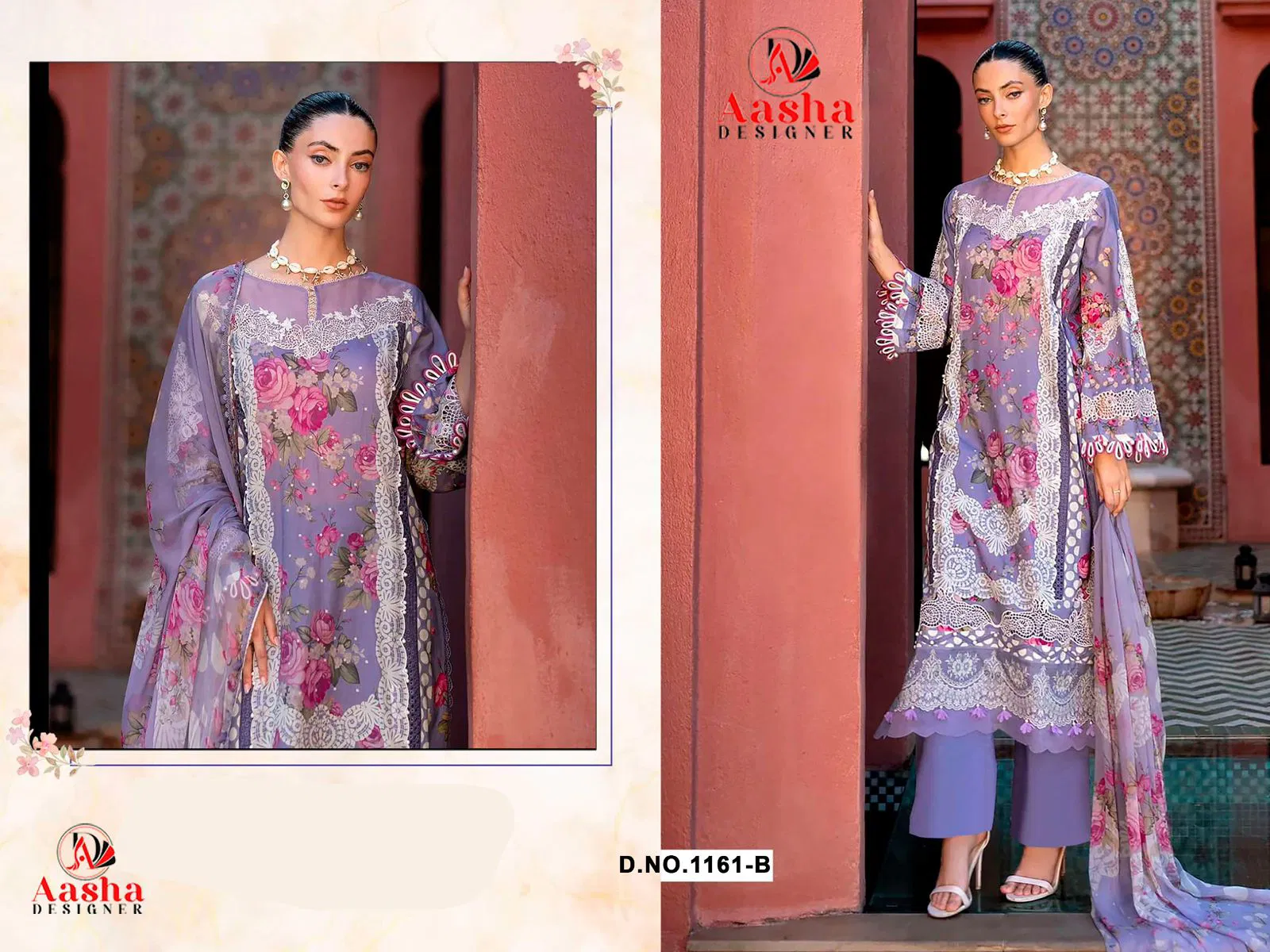 Aasha 1161 A And B Chiffon Dupatta Cotton With Work Pakistani Salwar Kameez