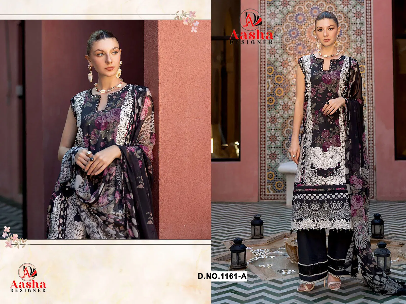 Aasha 1161 A And B Chiffon Dupatta Cotton With Work Pakistani Salwar Kameez