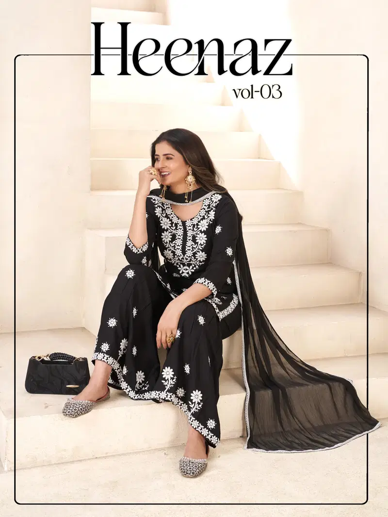 Blue Hills Heenaz Sharara Vol 3 Rayon Embroidery Top Bottom And Dupatta
