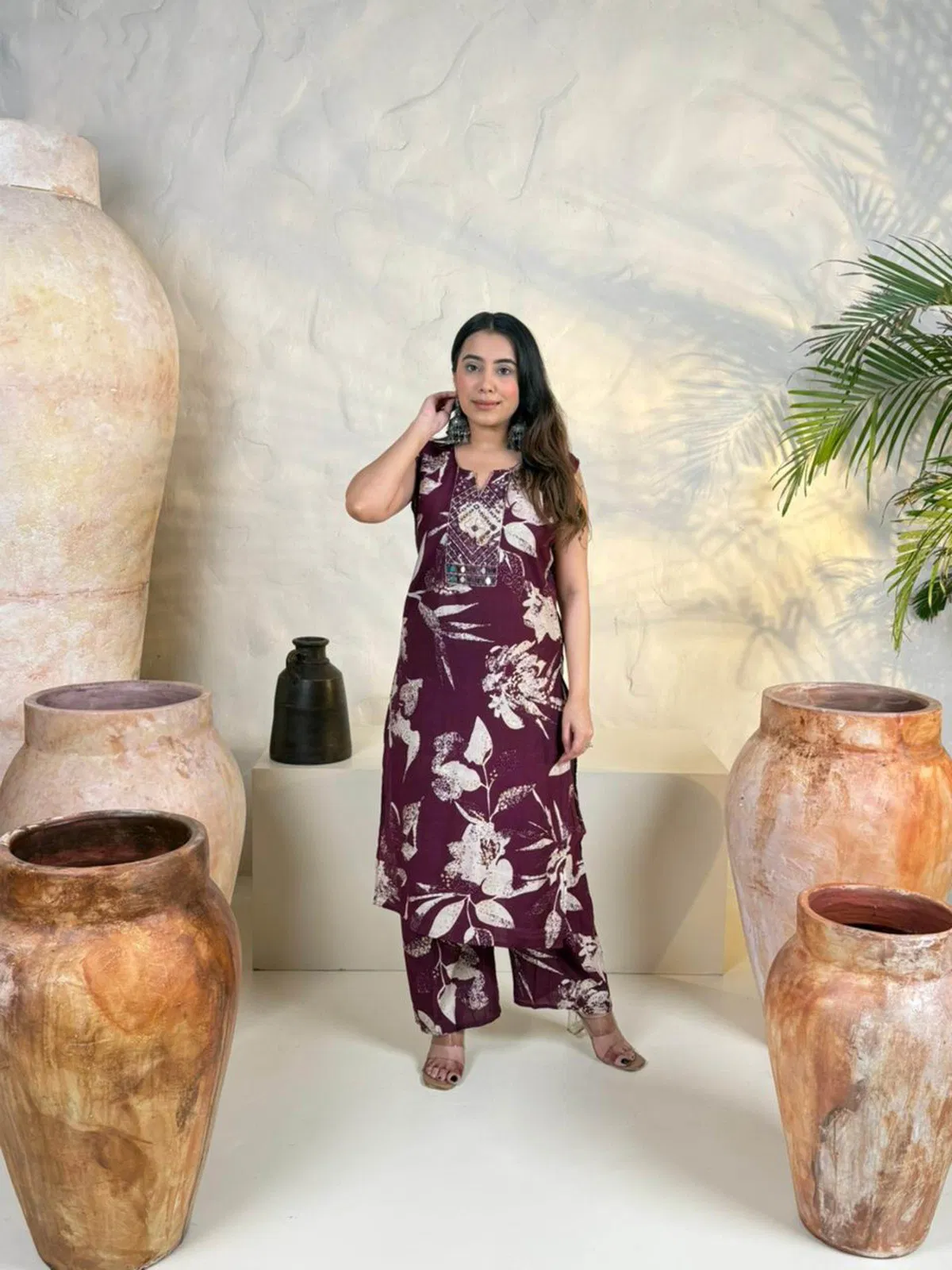 Naisha K 638 Vertican Discharge Print With Work Kurti And Pant