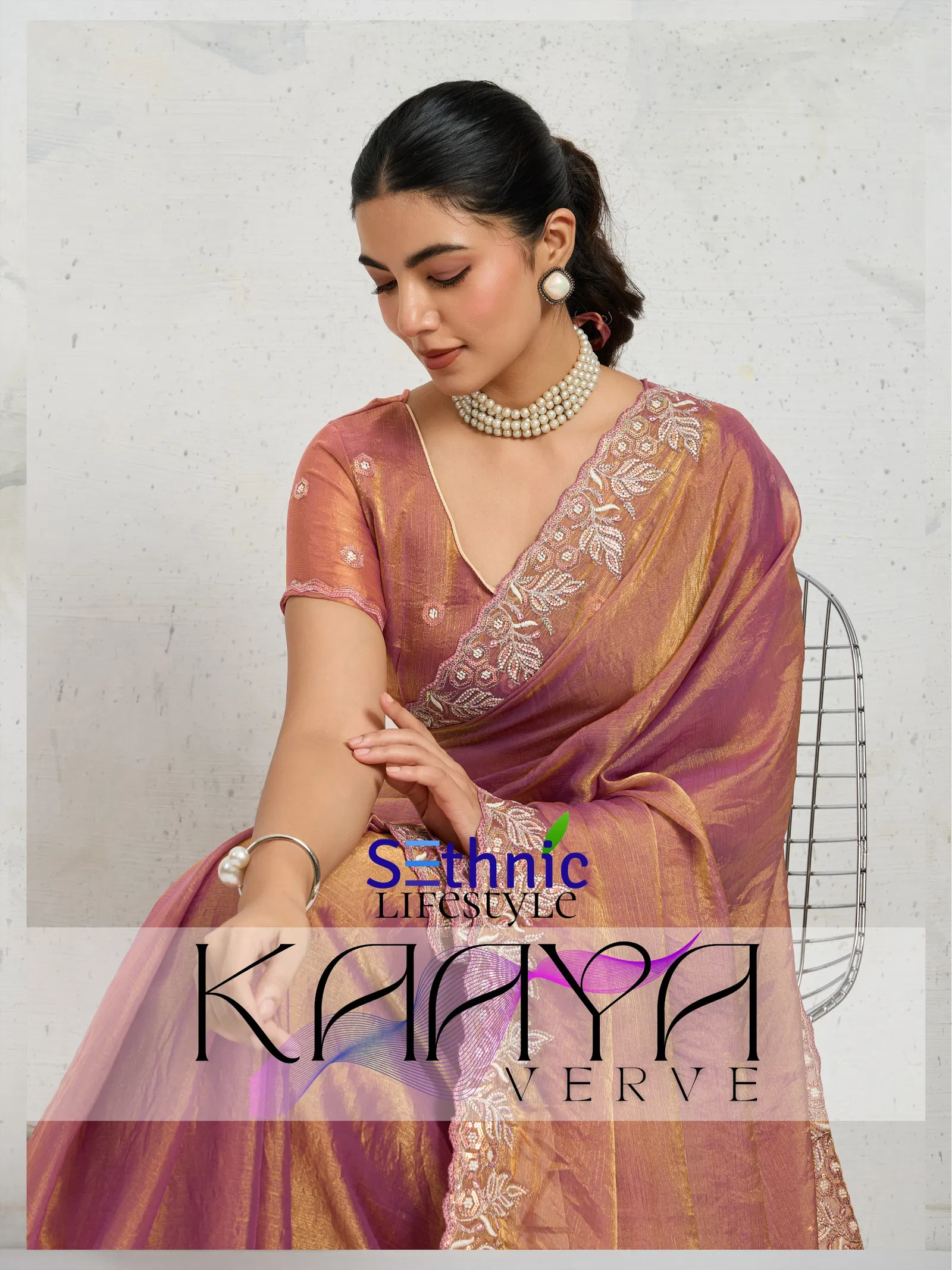 Sethnic Kaaya Verve Chiffon Velvet With Embroidered Saree Collection